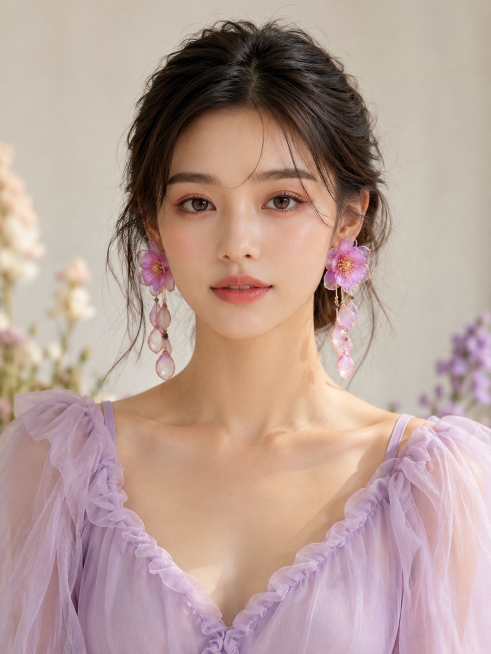 Purple Floral Drop Earrings
